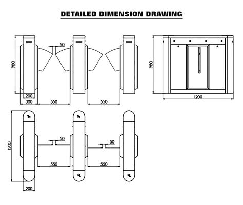 HCW Flap Barrier Turnstile with 15mm Plexiglass Door Wings 4 Pairs Infrared Beams and Certified Pedestrian Access Control Turnstile