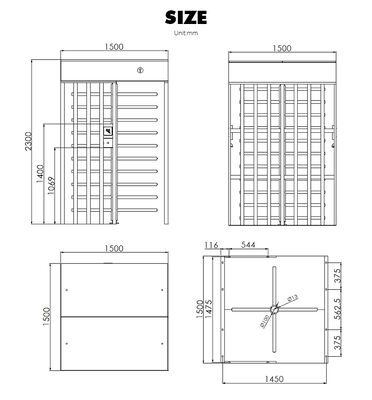 HCW Full Height Turnstile Security Gate with 600mm Channel Width RS232/RS485 Communication and ISO 9001/CE Certification